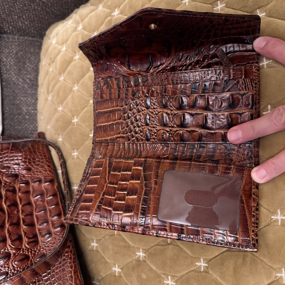 Brahmin Pecan Brown Croc Embossed Leather Wallet